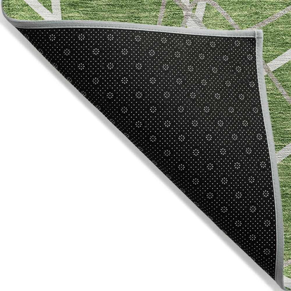 3' X 5' Green And Ivory Geometric Washable Indoor Outdoor Area Rug