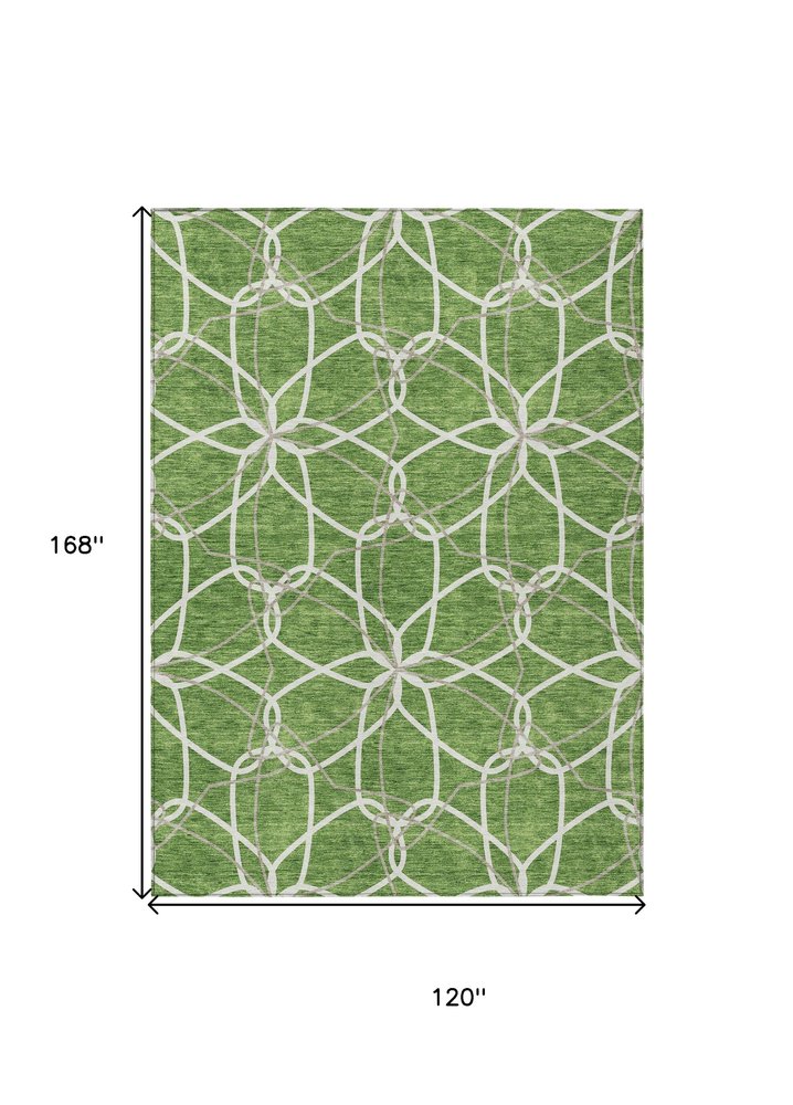 3' X 5' Green And Ivory Geometric Washable Indoor Outdoor Area Rug