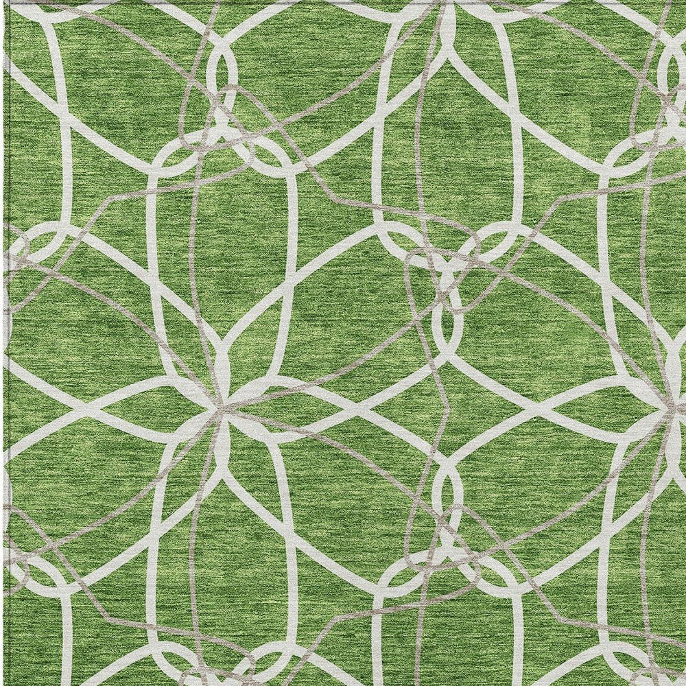 3' X 5' Green And Ivory Geometric Washable Indoor Outdoor Area Rug