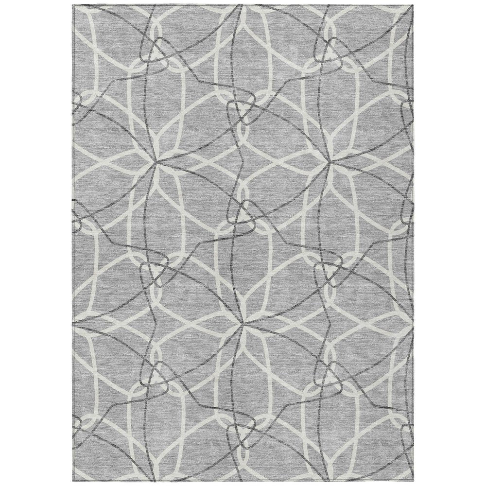 3' X 5' Gray And Ivory Geometric Washable Indoor Outdoor Area Rug