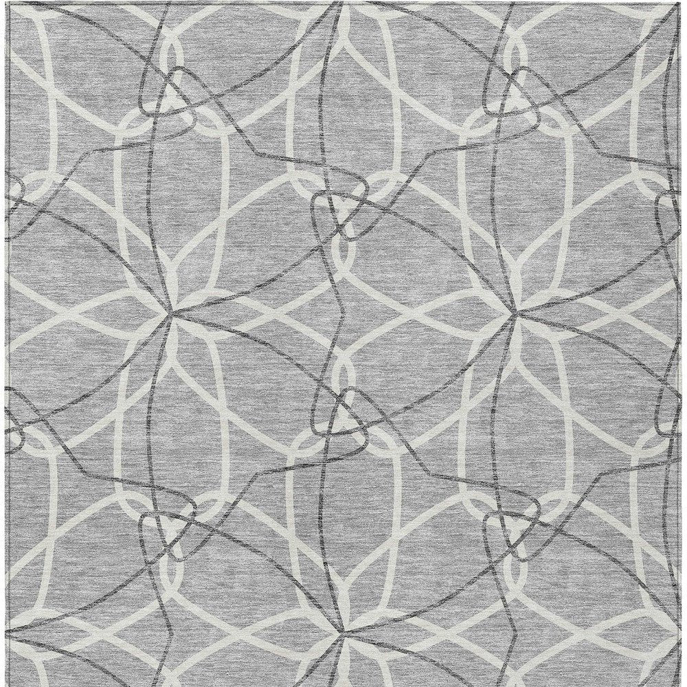 3' X 5' Gray And Ivory Geometric Washable Indoor Outdoor Area Rug