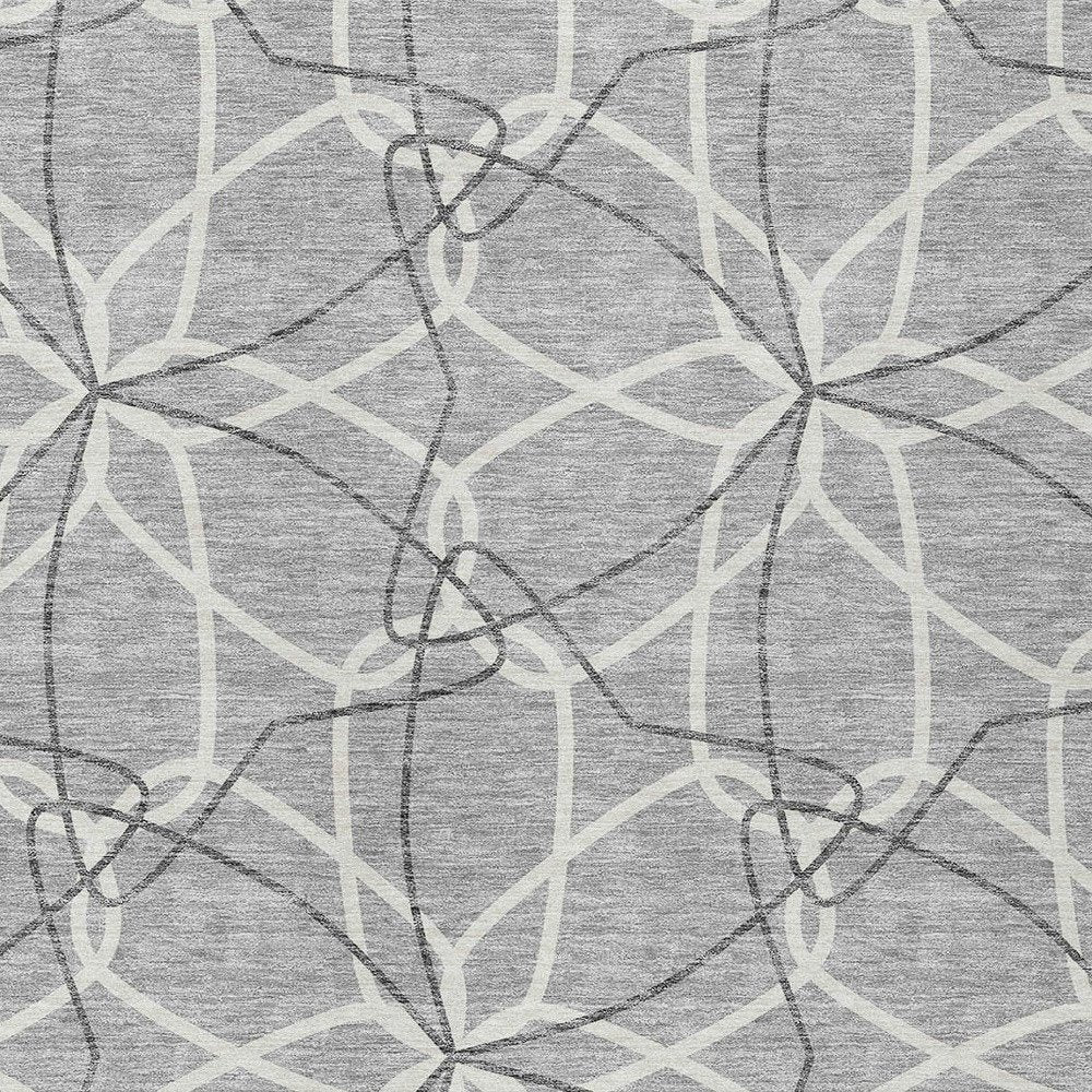 3' X 5' Gray And Ivory Geometric Washable Indoor Outdoor Area Rug