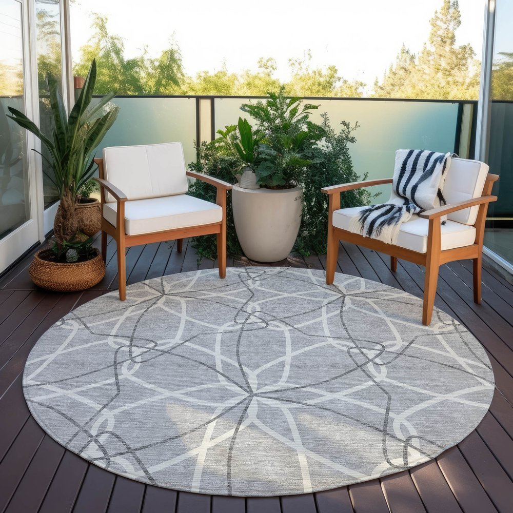 3' X 5' Gray And Ivory Geometric Washable Indoor Outdoor Area Rug