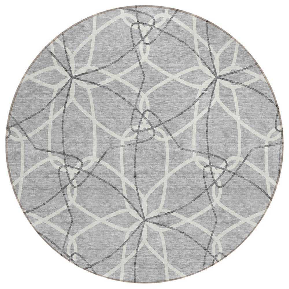 3' X 5' Gray And Ivory Geometric Washable Indoor Outdoor Area Rug