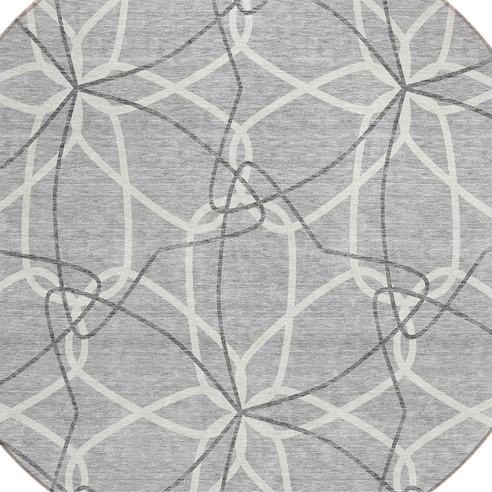 3' X 5' Gray And Ivory Geometric Washable Indoor Outdoor Area Rug