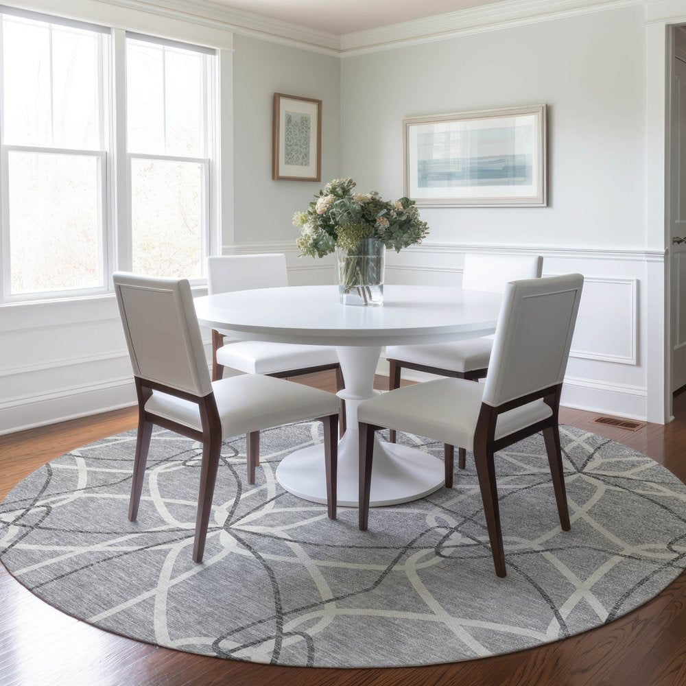 3' X 5' Gray And Ivory Geometric Washable Indoor Outdoor Area Rug