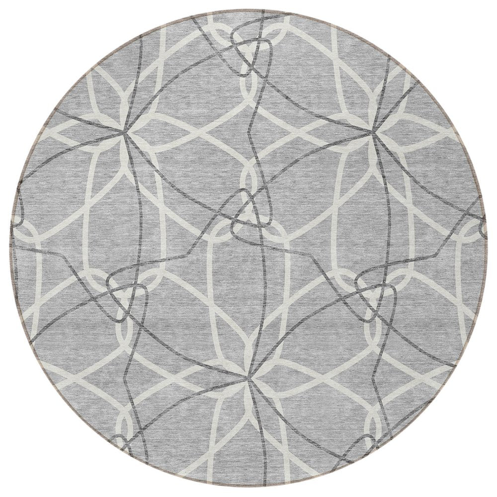 3' X 5' Gray And Ivory Geometric Washable Indoor Outdoor Area Rug