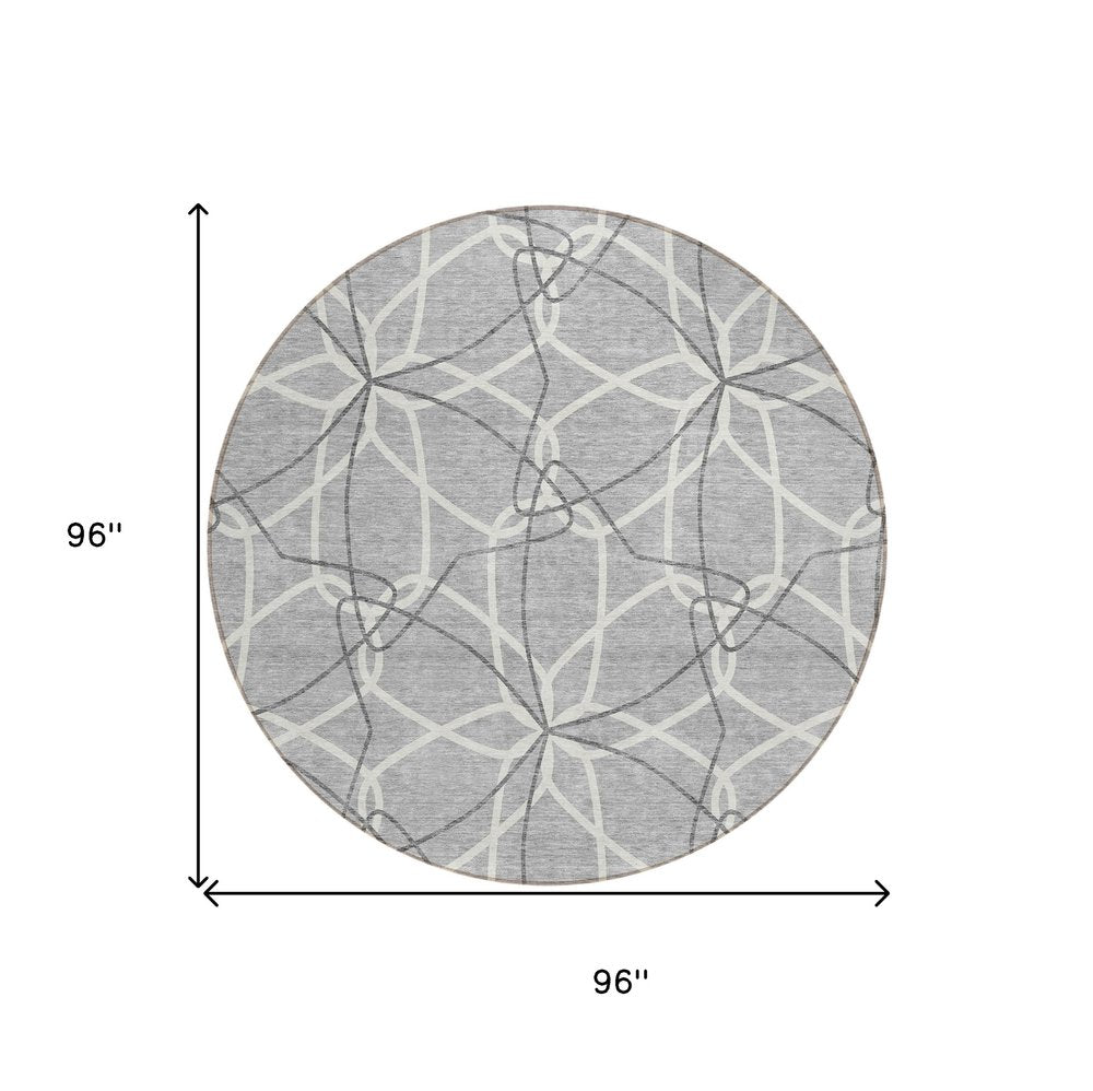 3' X 5' Gray And Ivory Geometric Washable Indoor Outdoor Area Rug