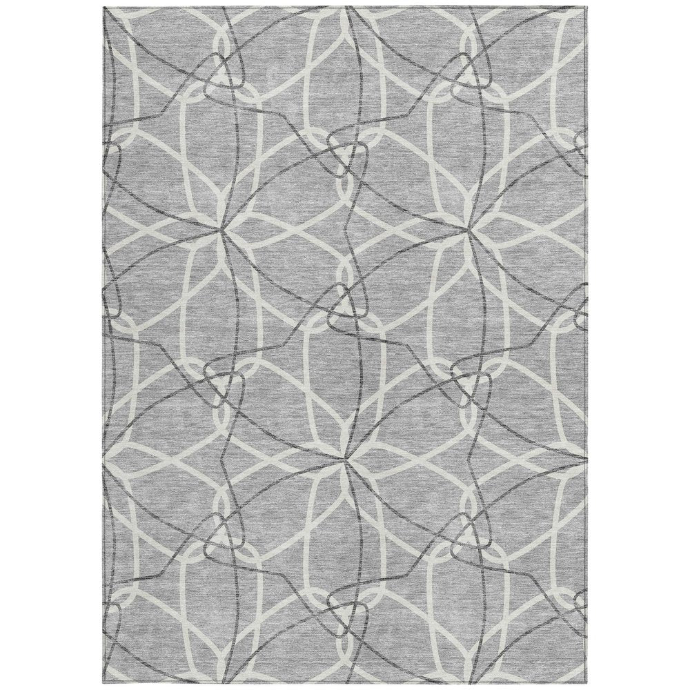 3' X 5' Gray And Ivory Geometric Washable Indoor Outdoor Area Rug