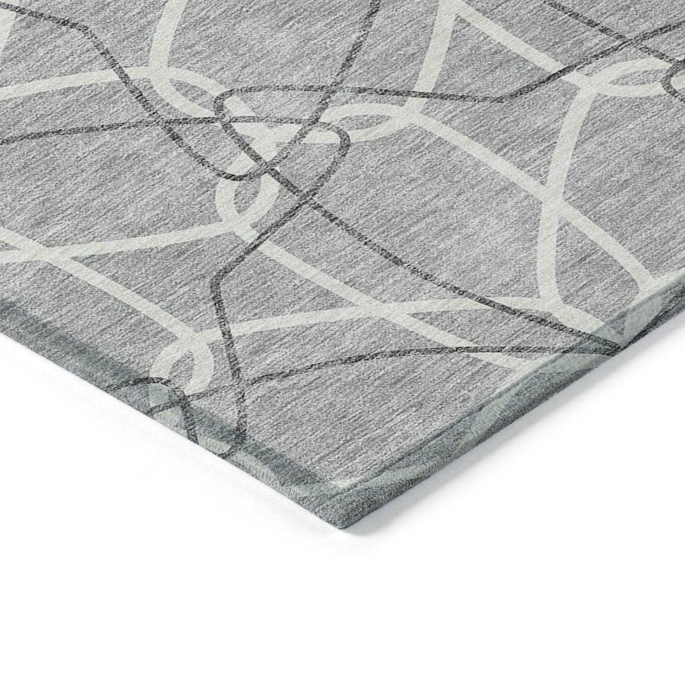 3' X 5' Gray And Ivory Geometric Washable Indoor Outdoor Area Rug