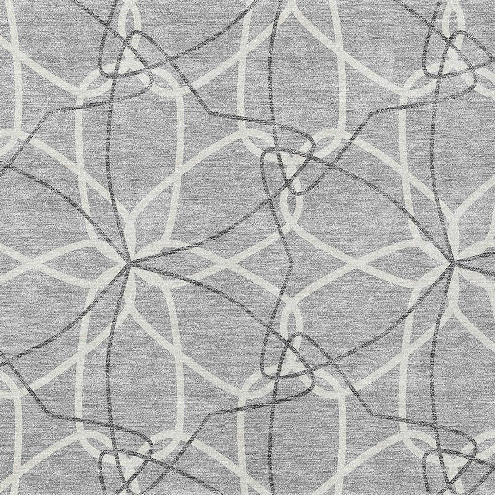 3' X 5' Gray And Ivory Geometric Washable Indoor Outdoor Area Rug