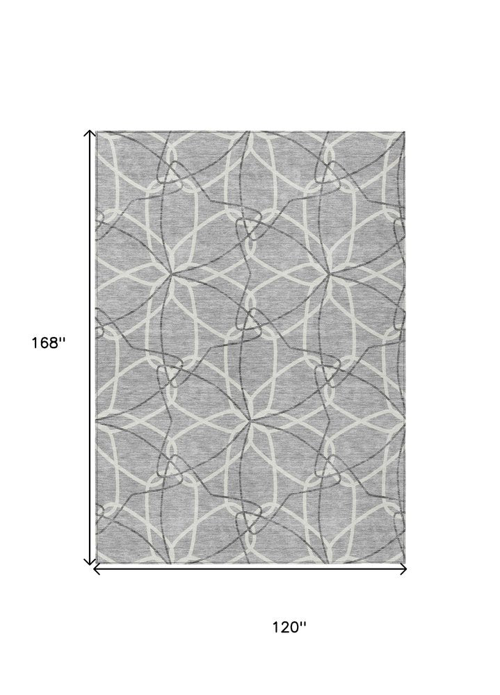 3' X 5' Gray And Ivory Geometric Washable Indoor Outdoor Area Rug