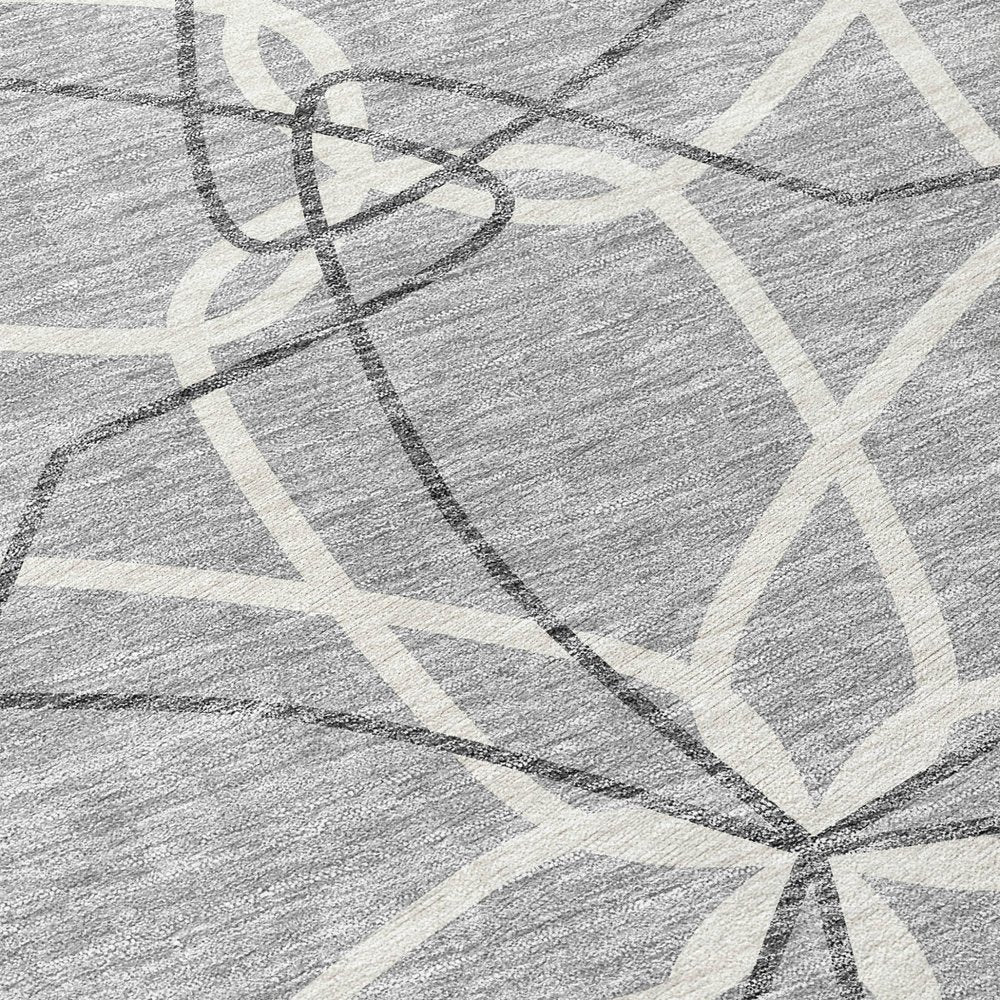 3' X 5' Gray And Ivory Geometric Washable Indoor Outdoor Area Rug
