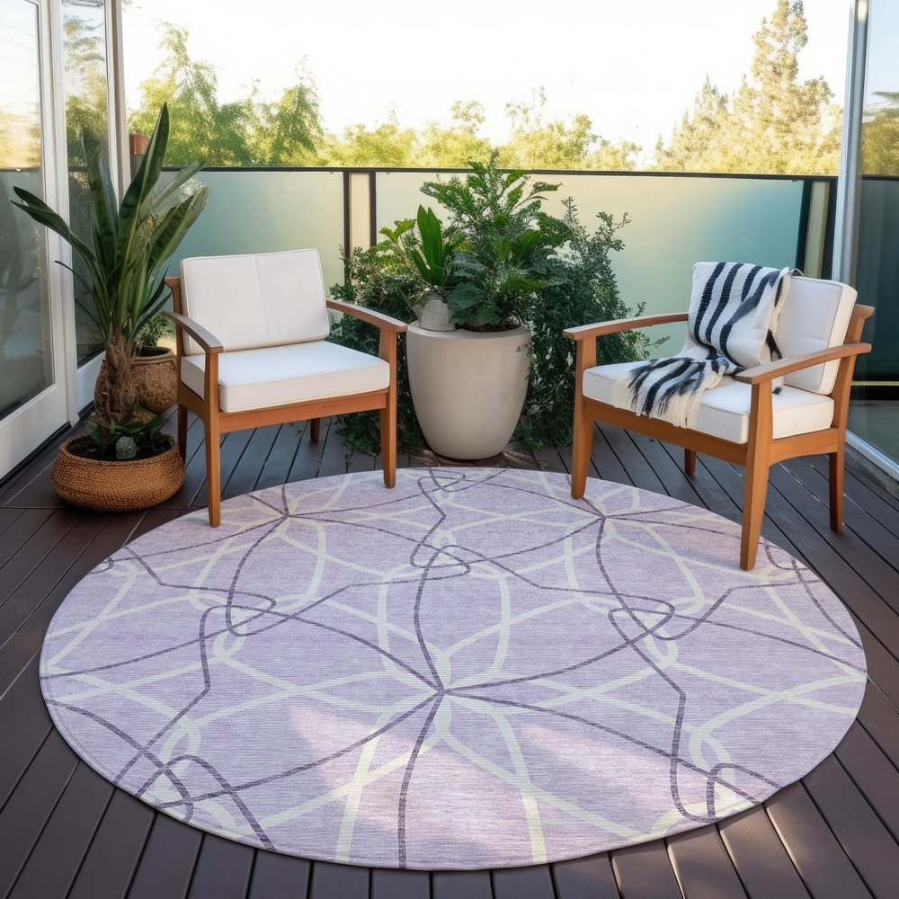 3' X 5' Lavender And Ivory Geometric Washable Indoor Outdoor Area Rug