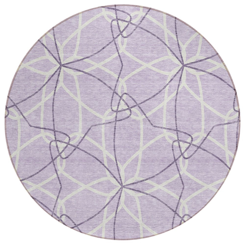 3' X 5' Lavender And Ivory Geometric Washable Indoor Outdoor Area Rug