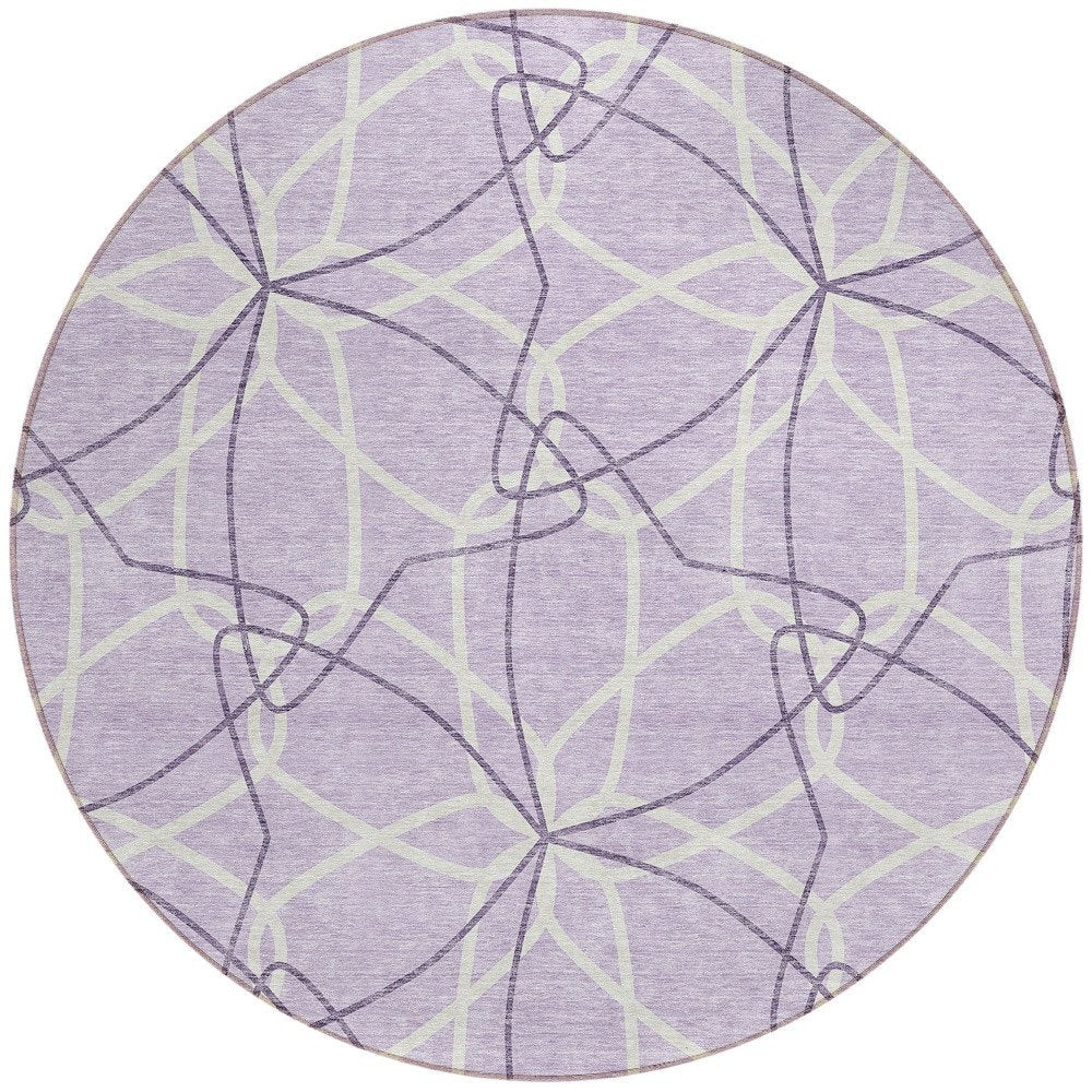 3' X 5' Lavender And Ivory Geometric Washable Indoor Outdoor Area Rug