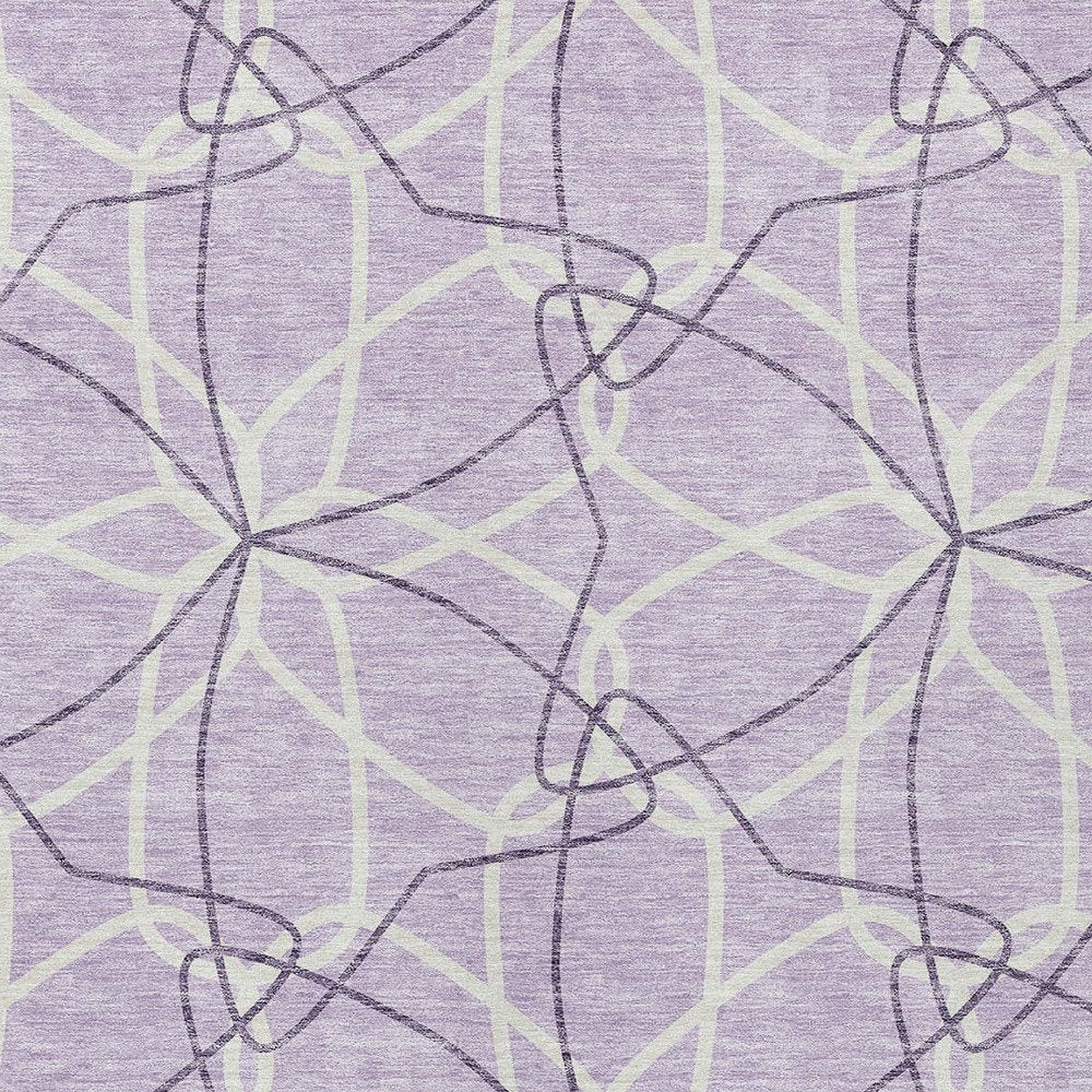 3' X 5' Lavender And Ivory Geometric Washable Indoor Outdoor Area Rug