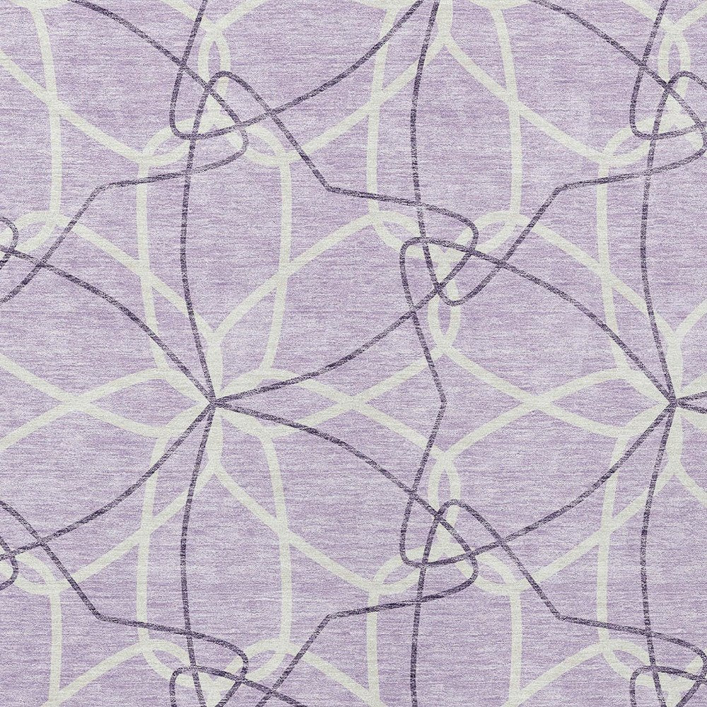 3' X 5' Lavender And Ivory Geometric Washable Indoor Outdoor Area Rug