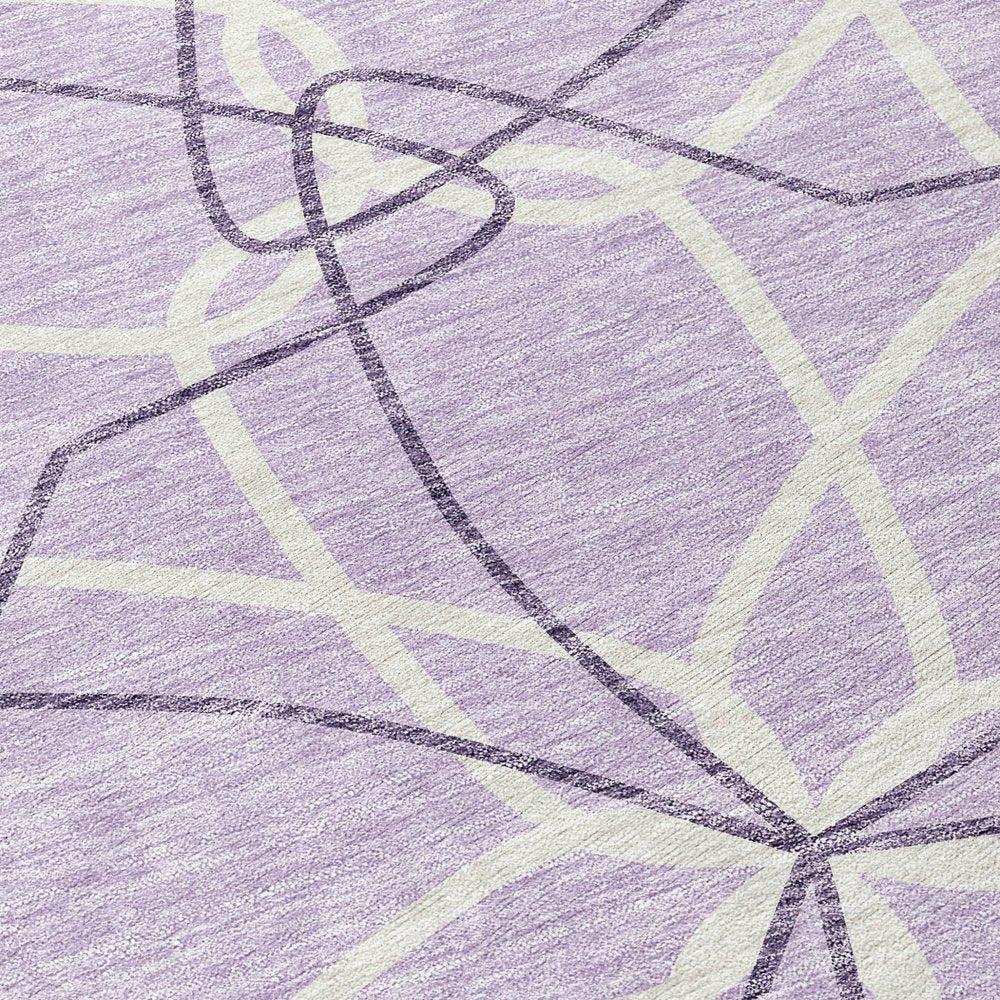 3' X 5' Lavender And Ivory Geometric Washable Indoor Outdoor Area Rug