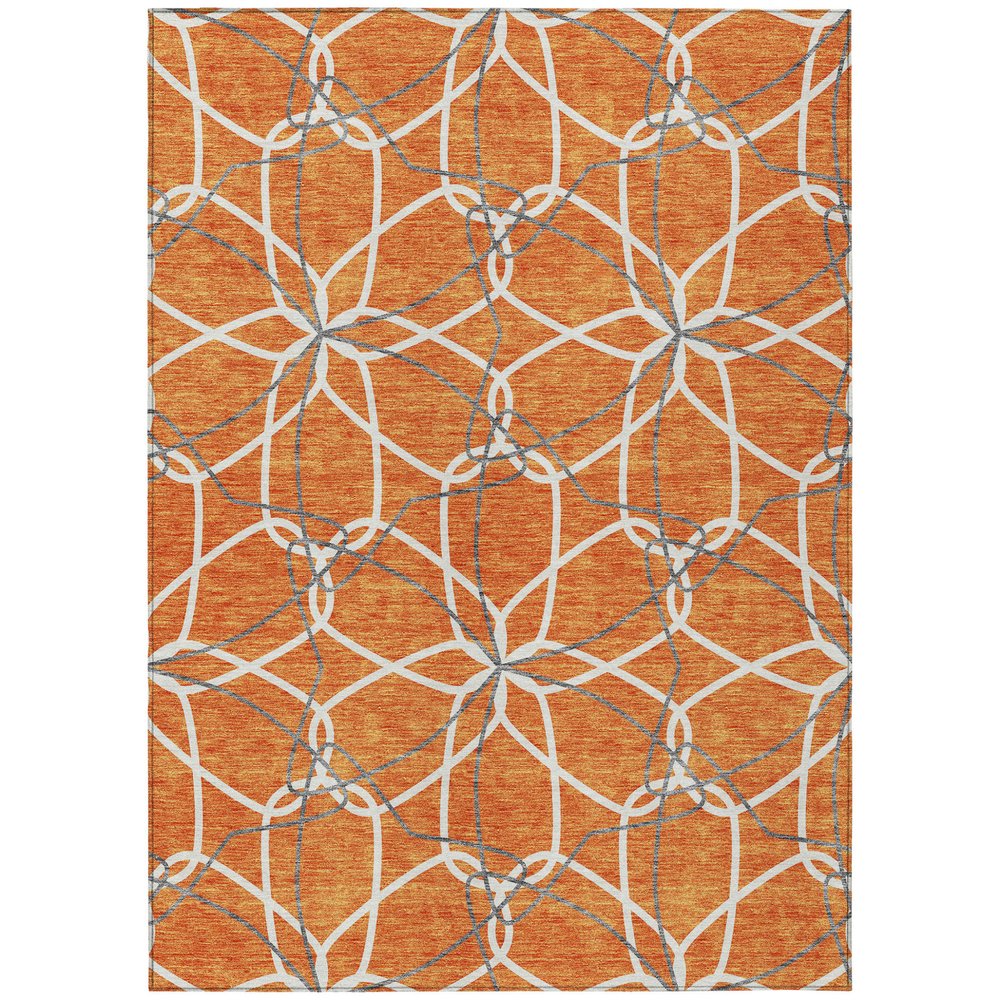 3' X 5' Orange And Ivory Geometric Washable Indoor Outdoor Area Rug
