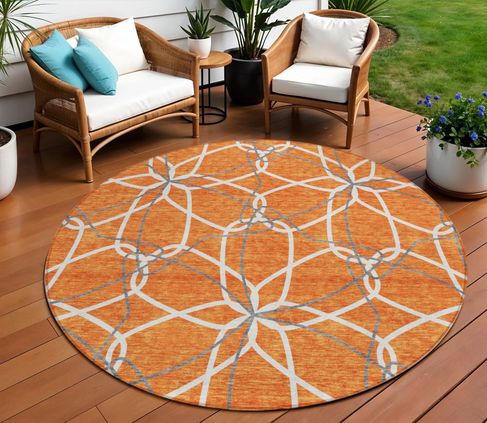 3' X 5' Orange And Ivory Geometric Washable Indoor Outdoor Area Rug