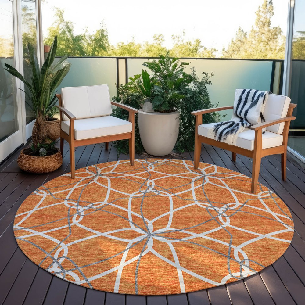 3' X 5' Orange And Ivory Geometric Washable Indoor Outdoor Area Rug