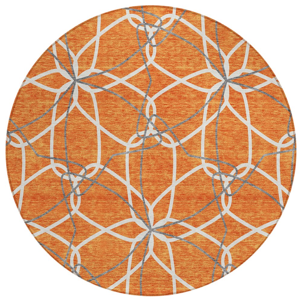 3' X 5' Orange And Ivory Geometric Washable Indoor Outdoor Area Rug