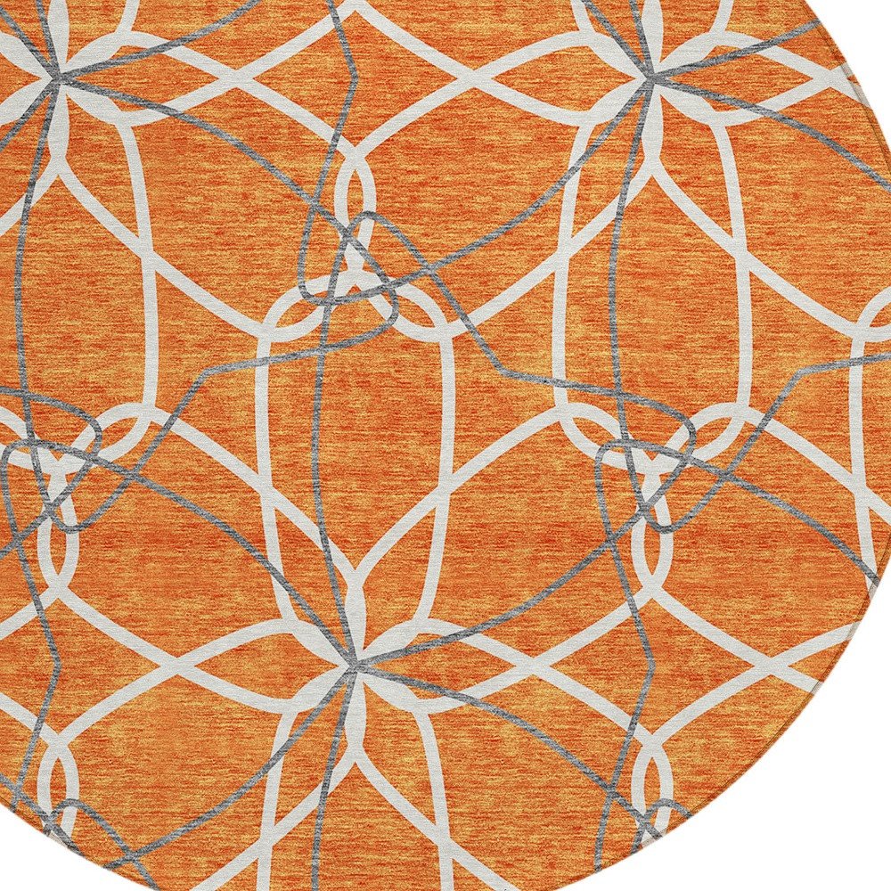 3' X 5' Orange And Ivory Geometric Washable Indoor Outdoor Area Rug