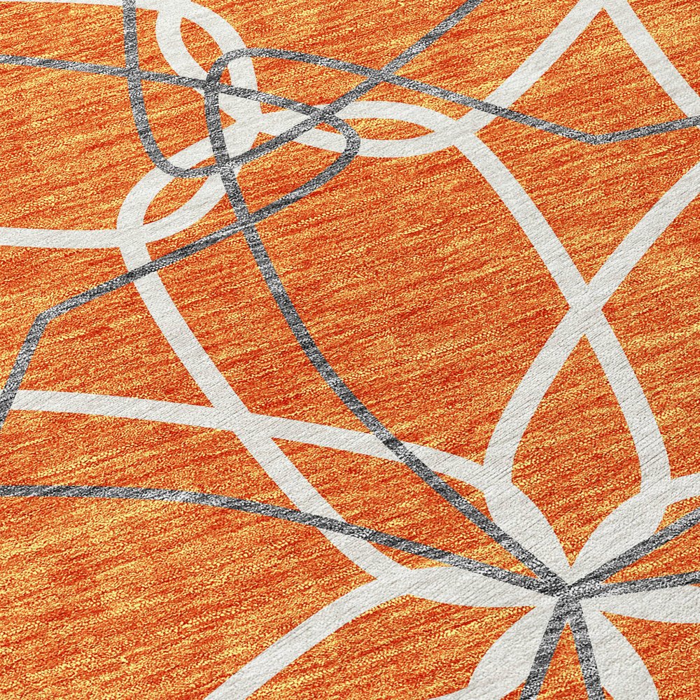 3' X 5' Orange And Ivory Geometric Washable Indoor Outdoor Area Rug