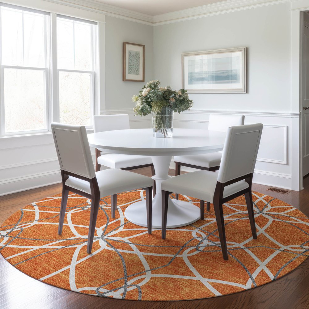 3' X 5' Orange And Ivory Geometric Washable Indoor Outdoor Area Rug