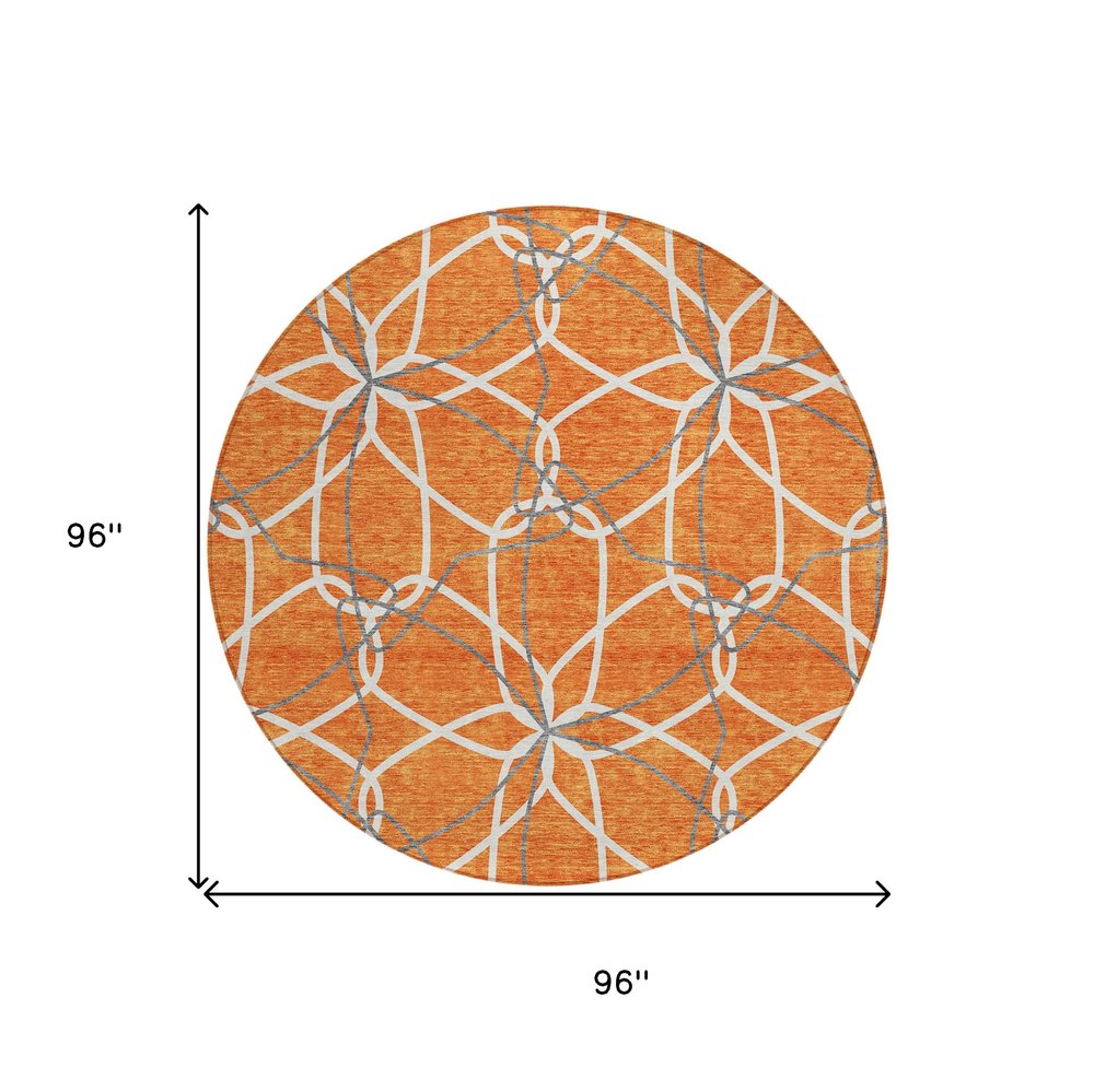 3' X 5' Orange And Ivory Geometric Washable Indoor Outdoor Area Rug