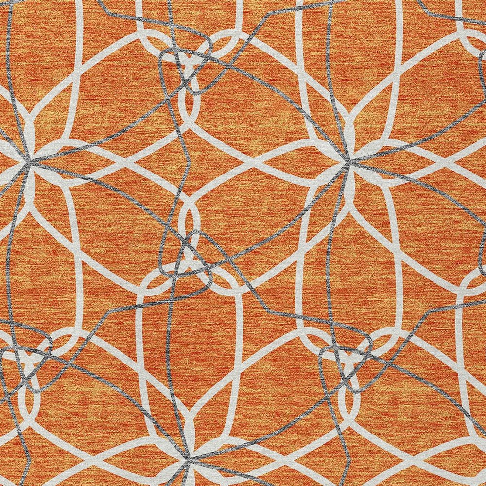 3' X 5' Orange And Ivory Geometric Washable Indoor Outdoor Area Rug