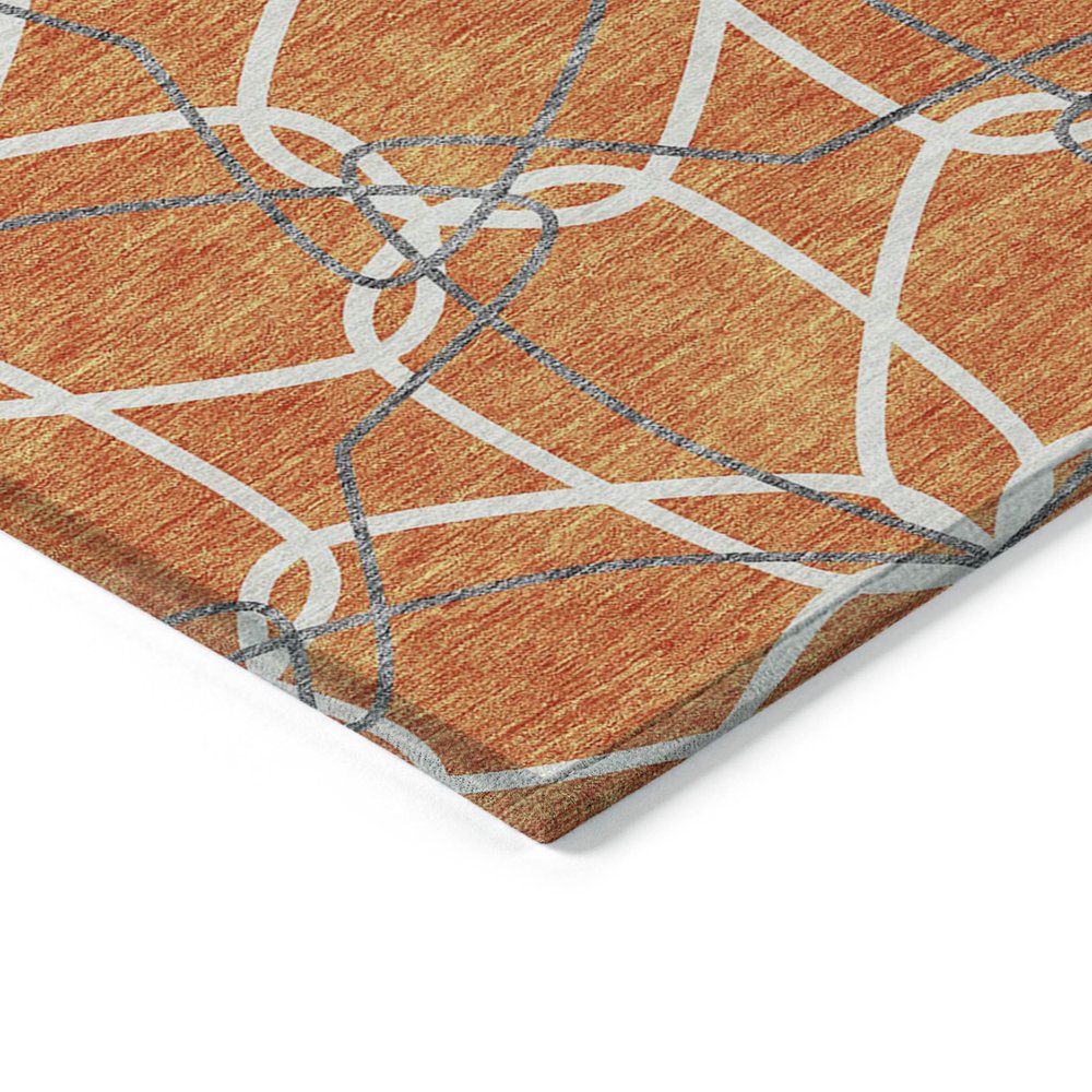 3' X 5' Orange And Ivory Geometric Washable Indoor Outdoor Area Rug