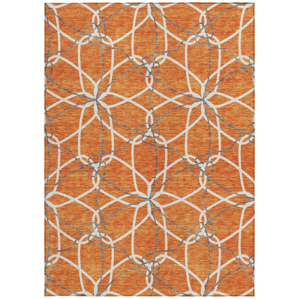 3' X 5' Orange And Ivory Geometric Washable Indoor Outdoor Area Rug