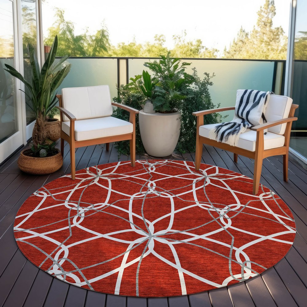 3' X 5' Red And Ivory Geometric Washable Indoor Outdoor Area Rug