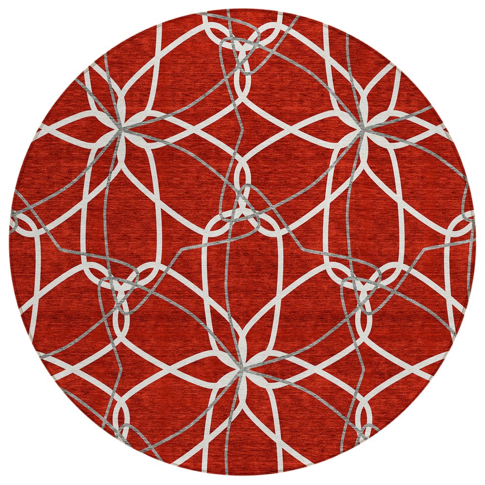 3' X 5' Red And Ivory Geometric Washable Indoor Outdoor Area Rug