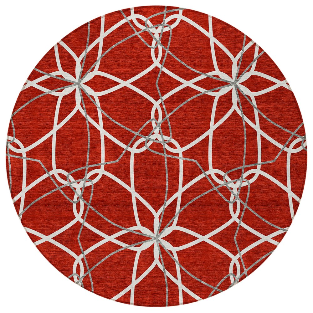 3' X 5' Red And Ivory Geometric Washable Indoor Outdoor Area Rug