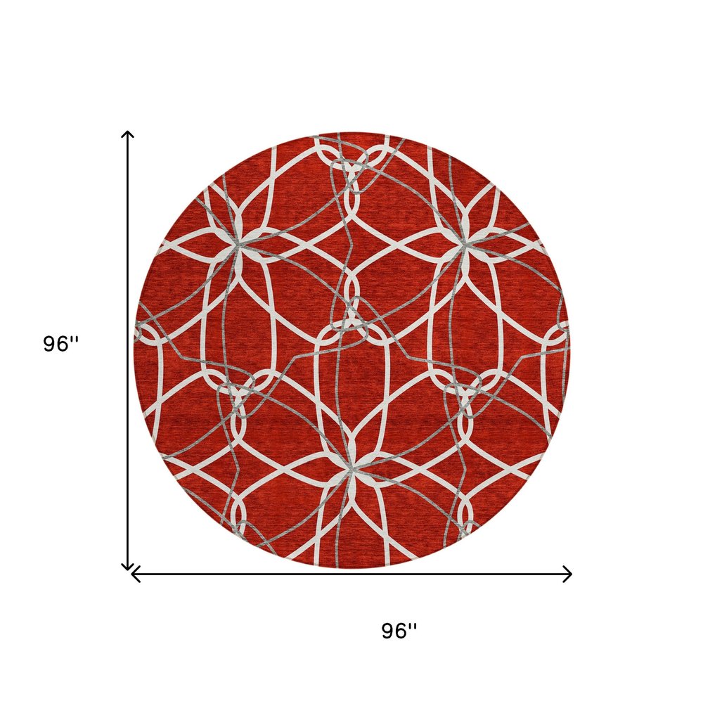 3' X 5' Red And Ivory Geometric Washable Indoor Outdoor Area Rug