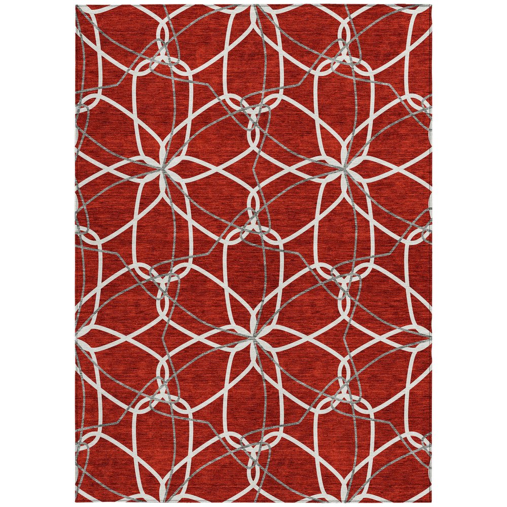 3' X 5' Red And Ivory Geometric Washable Indoor Outdoor Area Rug