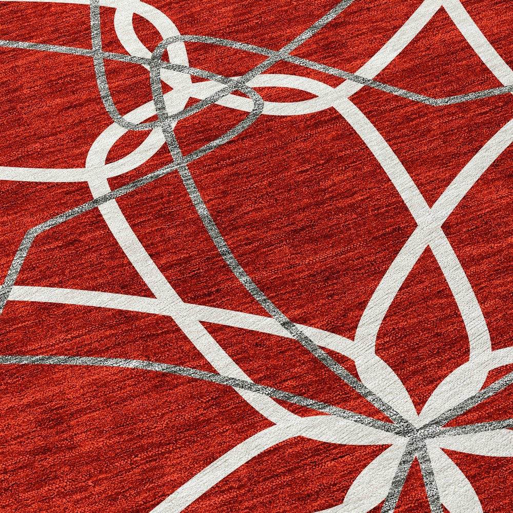 3' X 5' Red And Ivory Geometric Washable Indoor Outdoor Area Rug