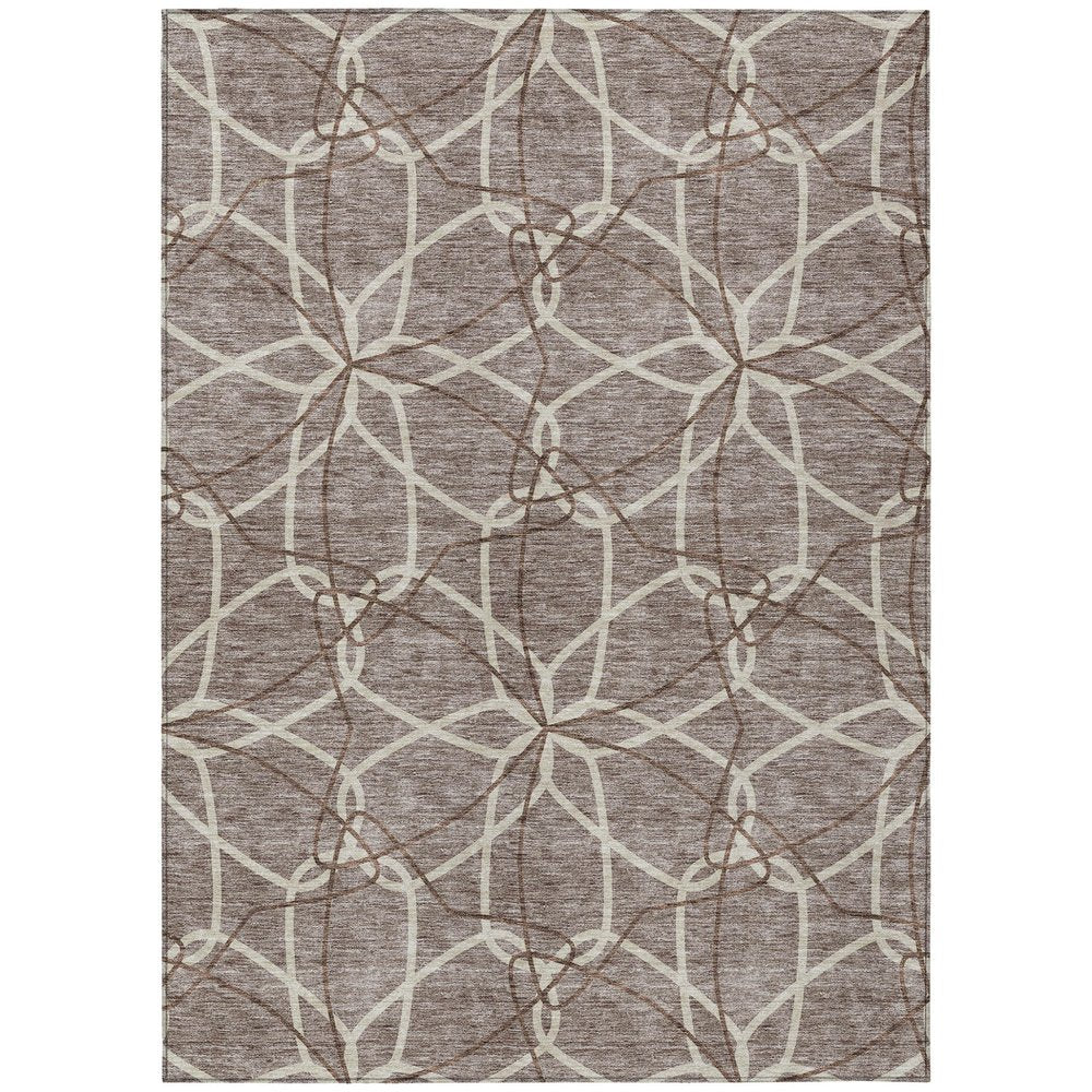 3' X 5' Taupe And Ivory Geometric Washable Indoor Outdoor Area Rug