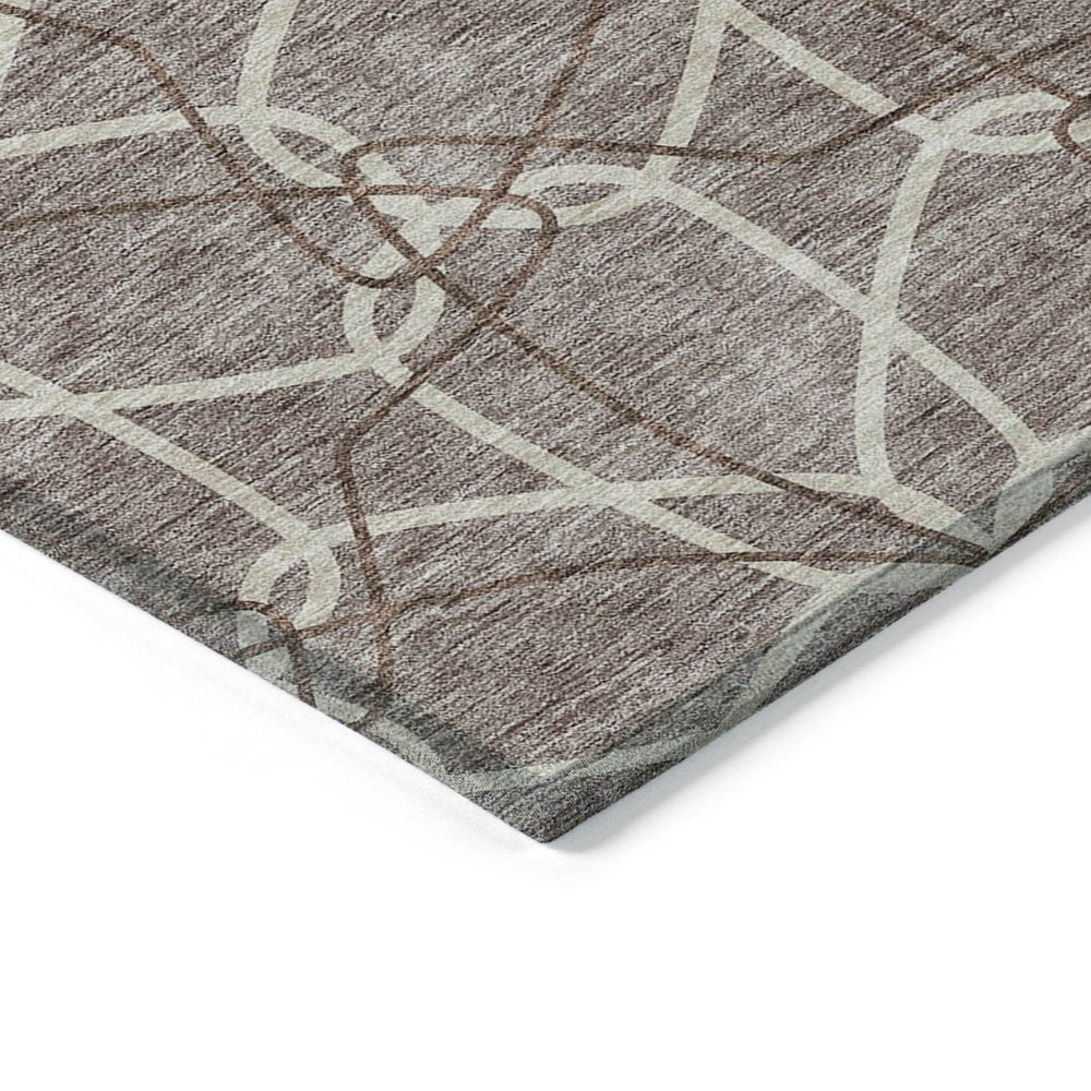 3' X 5' Taupe And Ivory Geometric Washable Indoor Outdoor Area Rug