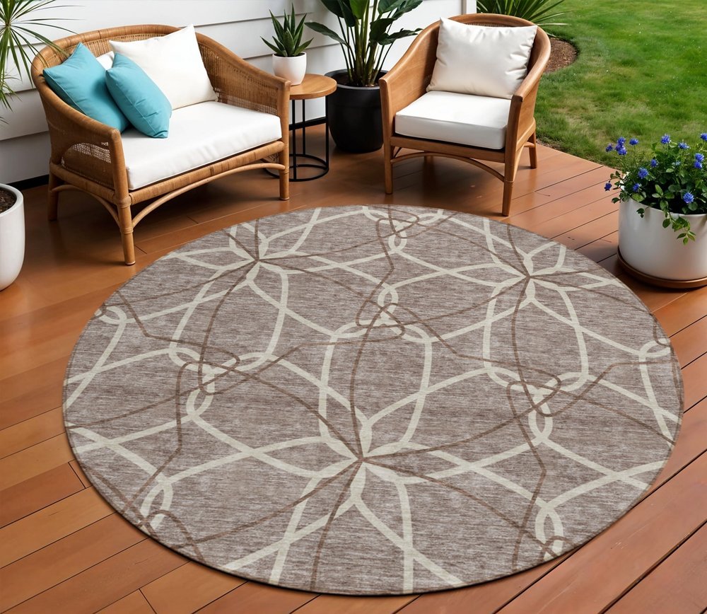3' X 5' Taupe And Ivory Geometric Washable Indoor Outdoor Area Rug