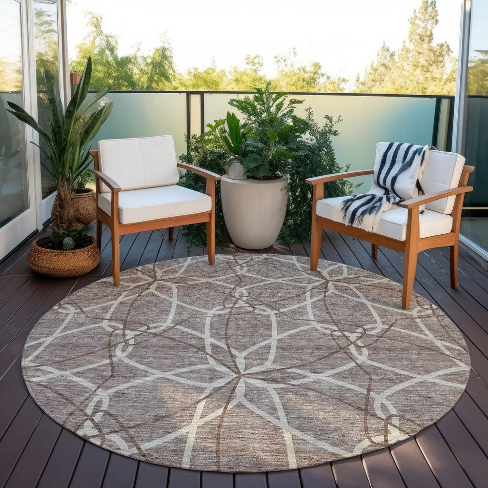 3' X 5' Taupe And Ivory Geometric Washable Indoor Outdoor Area Rug