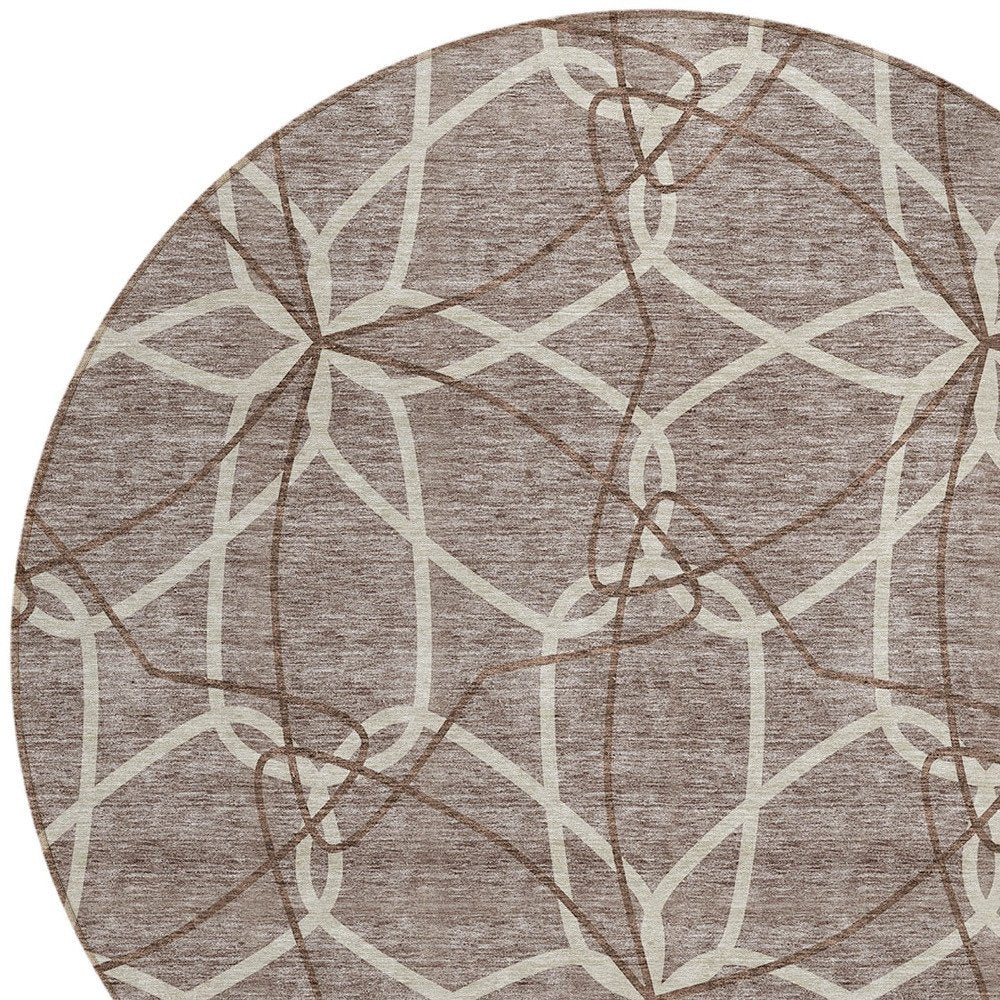 3' X 5' Taupe And Ivory Geometric Washable Indoor Outdoor Area Rug