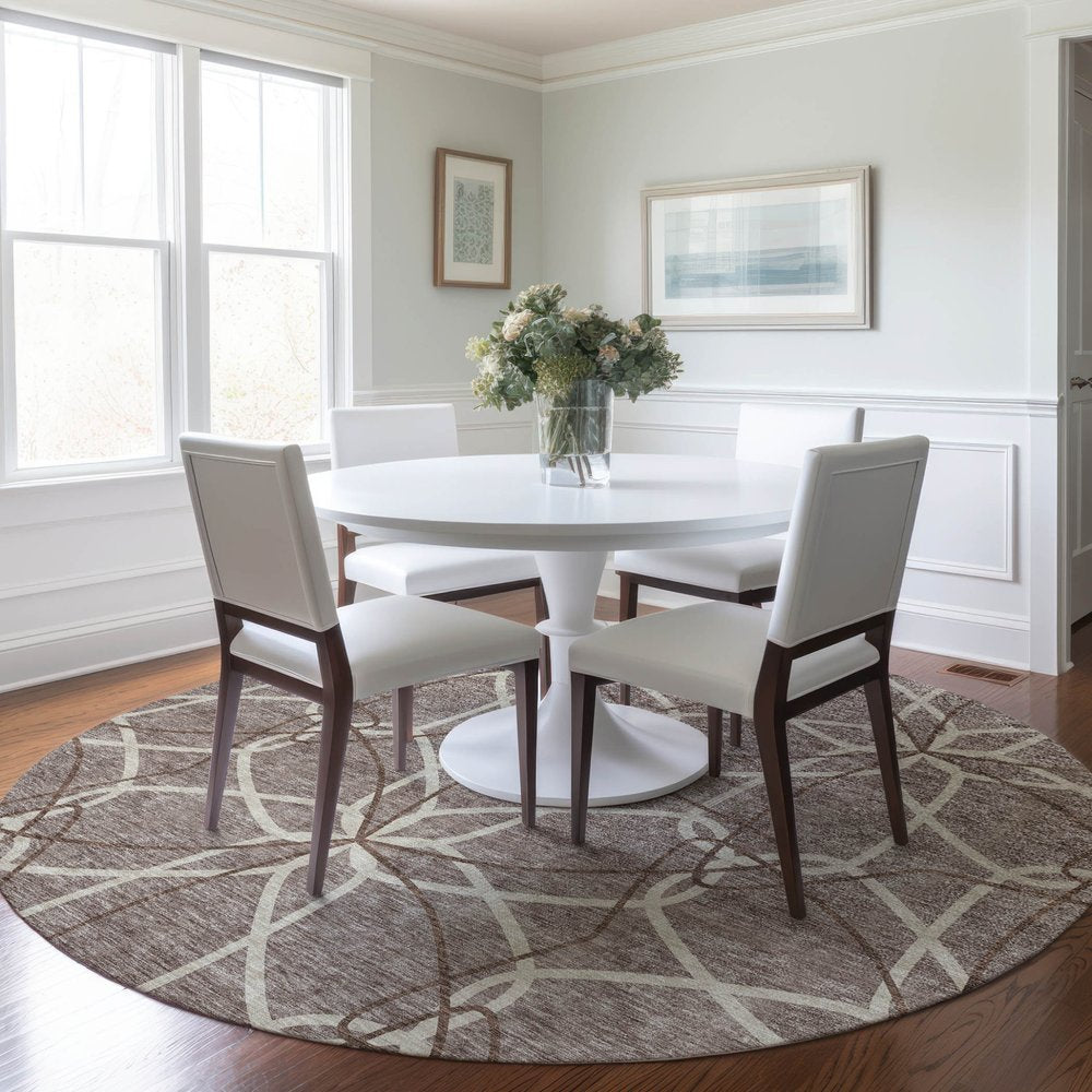 3' X 5' Taupe And Ivory Geometric Washable Indoor Outdoor Area Rug
