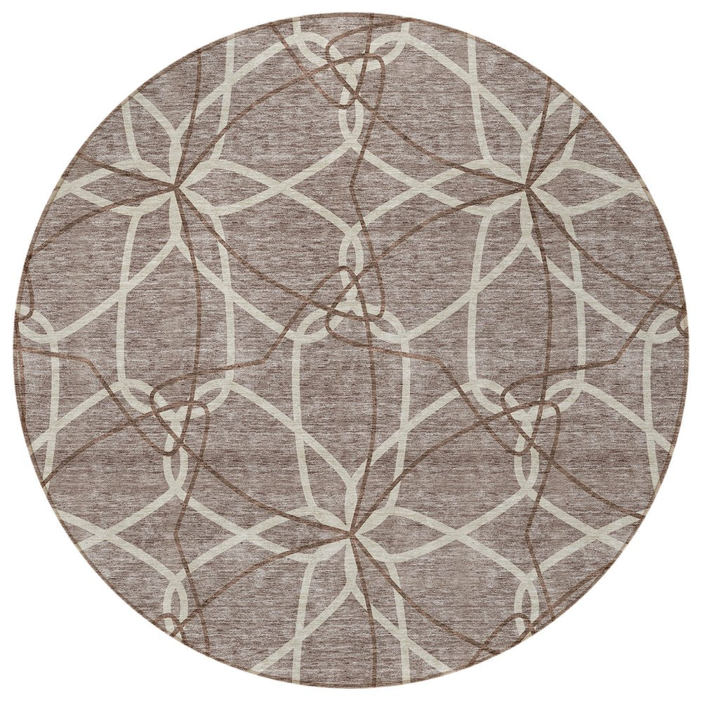 3' X 5' Taupe And Ivory Geometric Washable Indoor Outdoor Area Rug