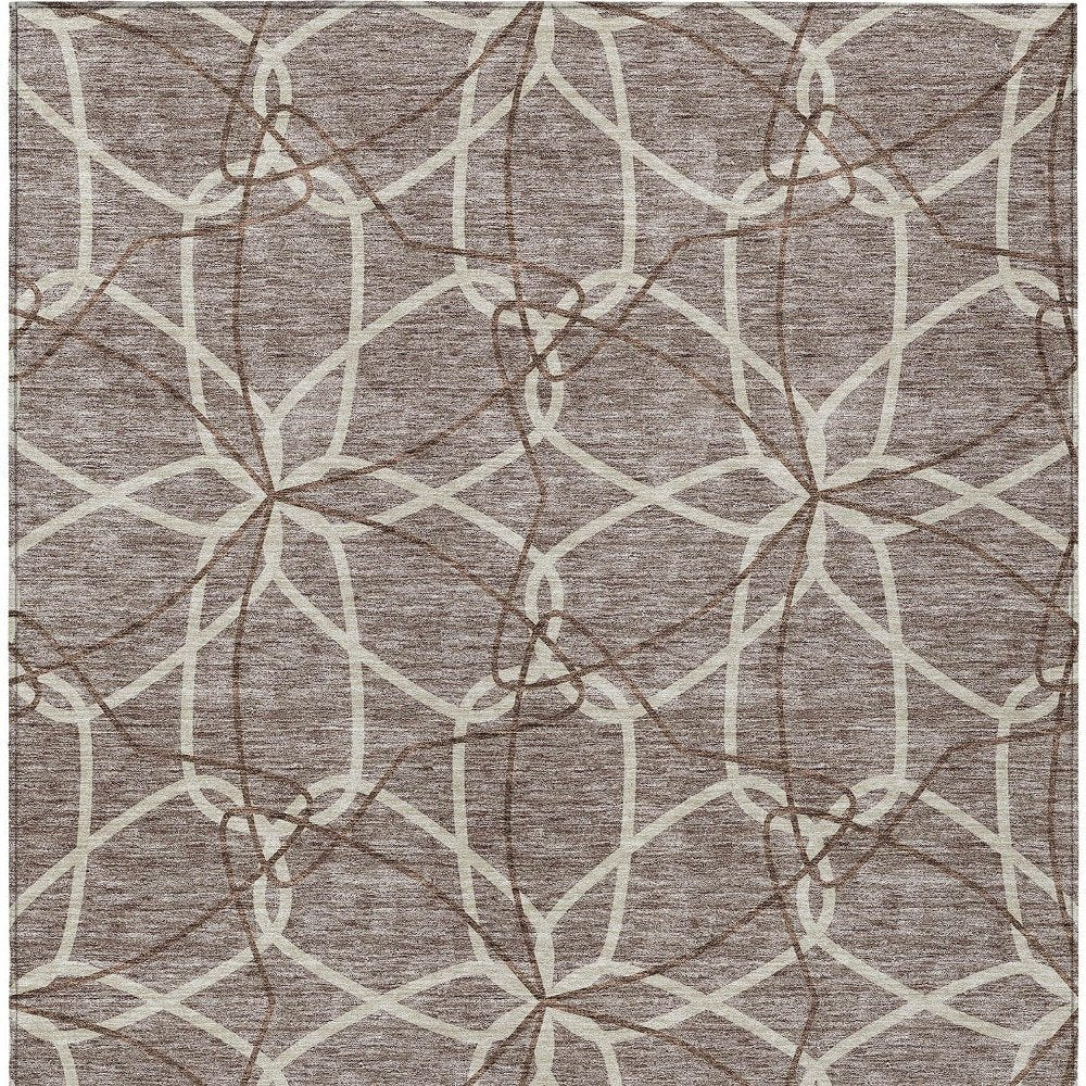 3' X 5' Taupe And Ivory Geometric Washable Indoor Outdoor Area Rug