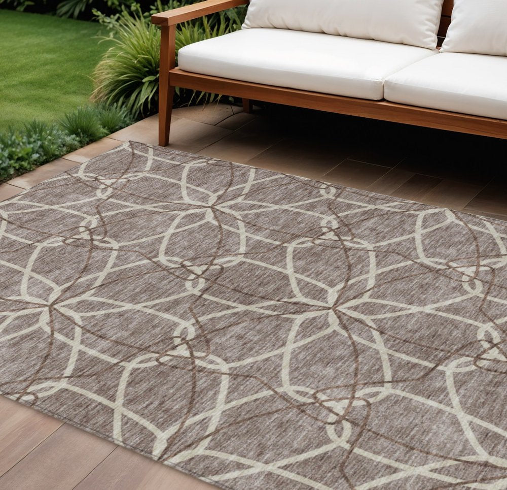 3' X 5' Taupe And Ivory Geometric Washable Indoor Outdoor Area Rug