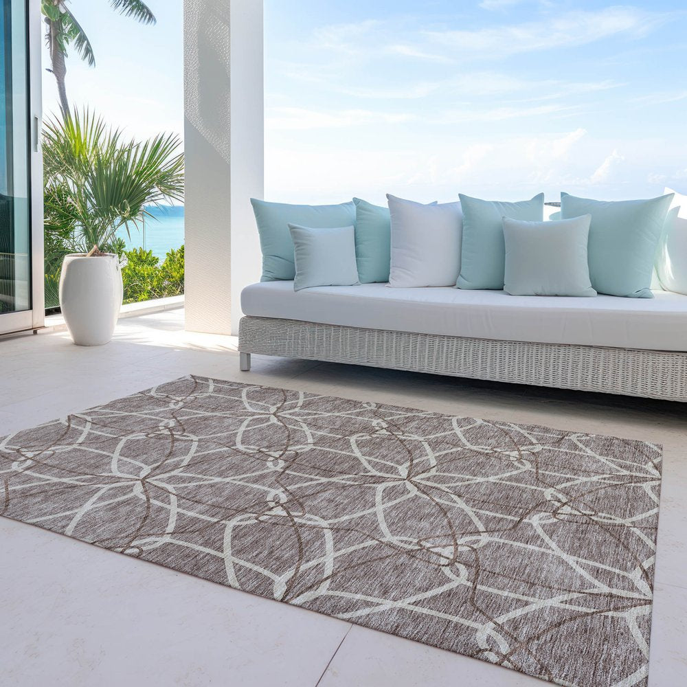 3' X 5' Taupe And Ivory Geometric Washable Indoor Outdoor Area Rug